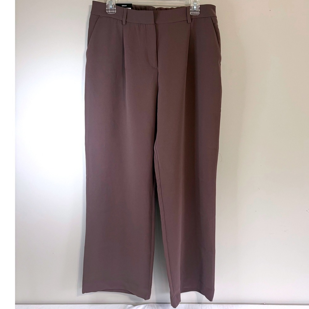 DKNY Womens Mauve Brown Pleated Wide Leg Dress Pants Size 10 New - Picture 2 of 13